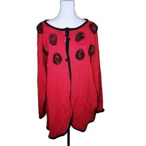 Vintage 80s Cardigan Chunky Sweater Crocheted Rose Womens Plus Size 26 Red